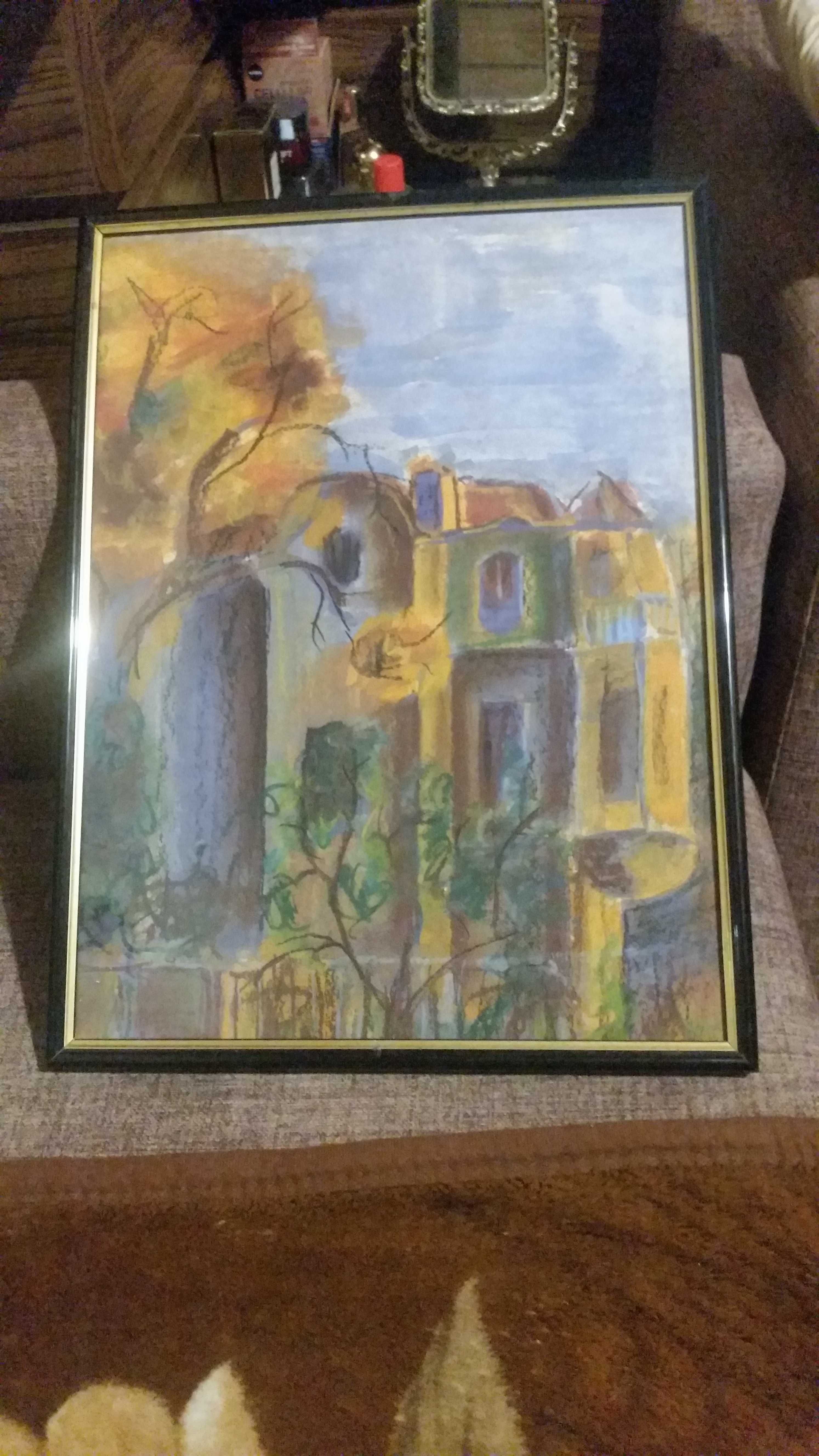 Картина, рисувана с акрилни бои. В хубава рамка със стъкло отпред.