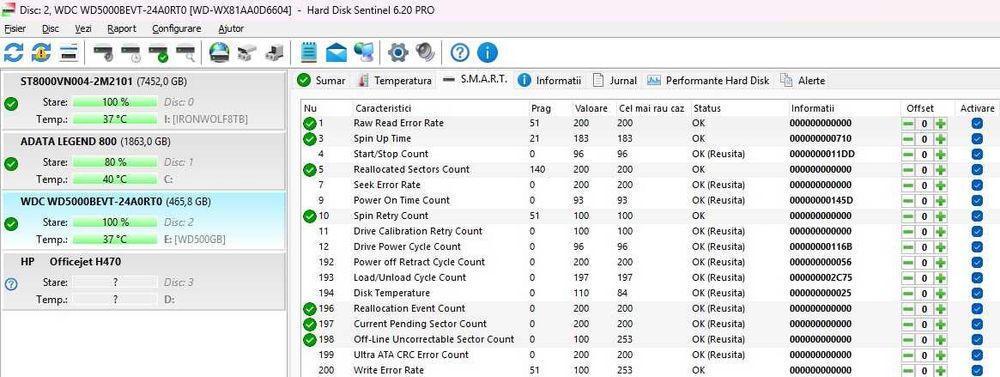Hard disk laptop 500 GB Western Digital SATA. Impecabil, sănătate 100%