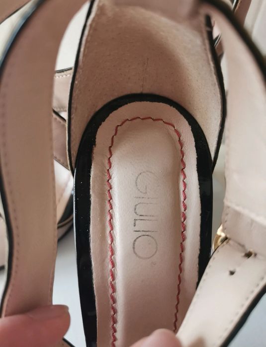 Sandale GIULIO crem /bej/ nude + negru piele naturala