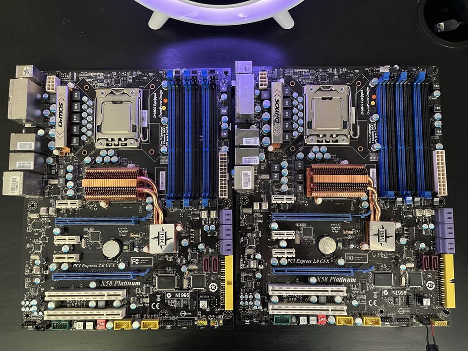 Продам материнскую плату 2 × MSI X58 Platinum + 2 × i7-920
