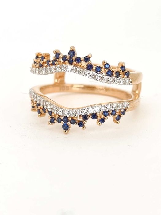 Inel aur roz 14k cu diamante si safire