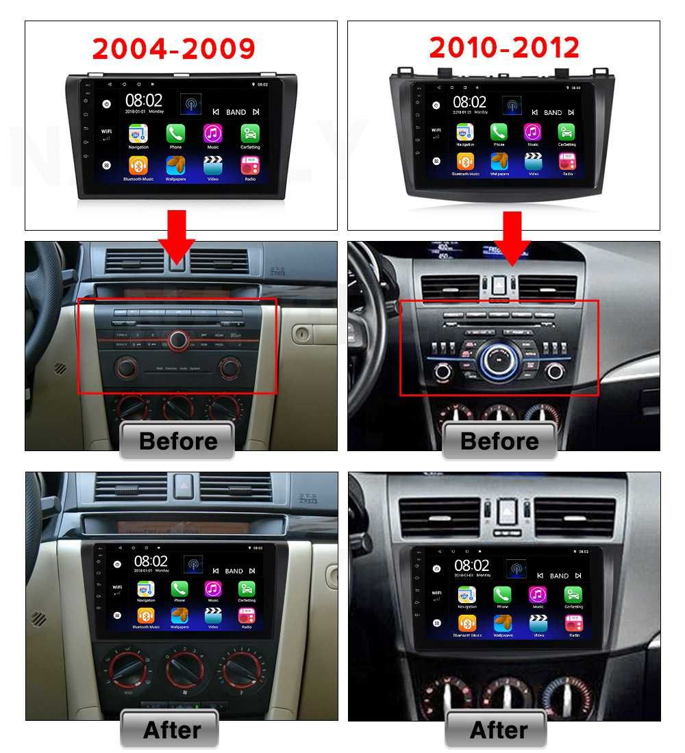 Навигация Двоен дин Мултимедия за Mazda 3 Android 2DIN 1 2 BK Мазда 3
