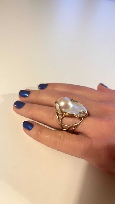 Inel argint aurit  Disorder Pearl M Obsidian