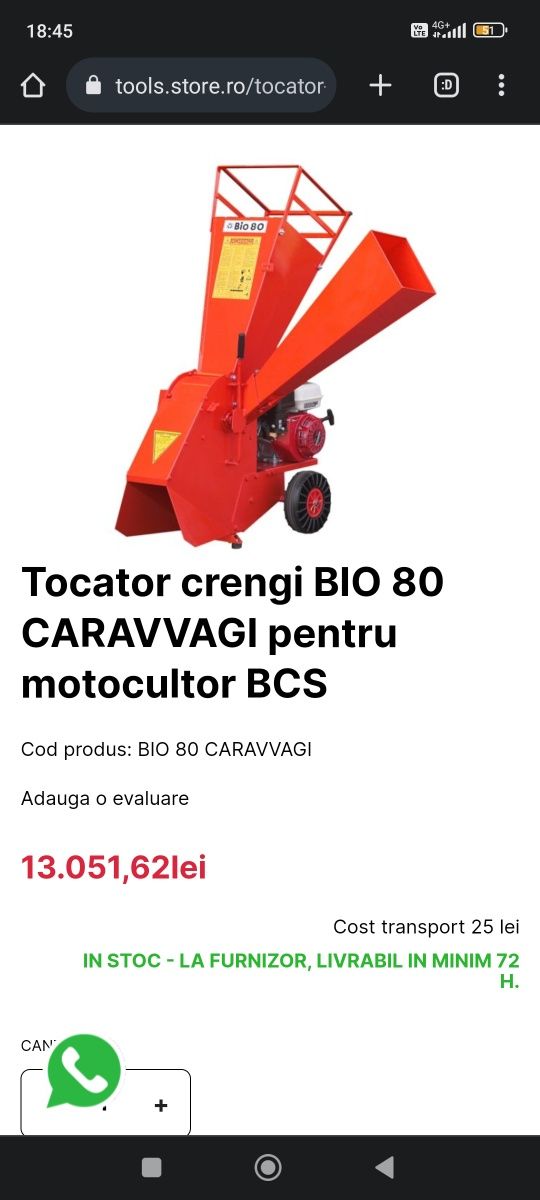 Tocător de crengi Caravaggi Bio 80 pentru motocultor BCS