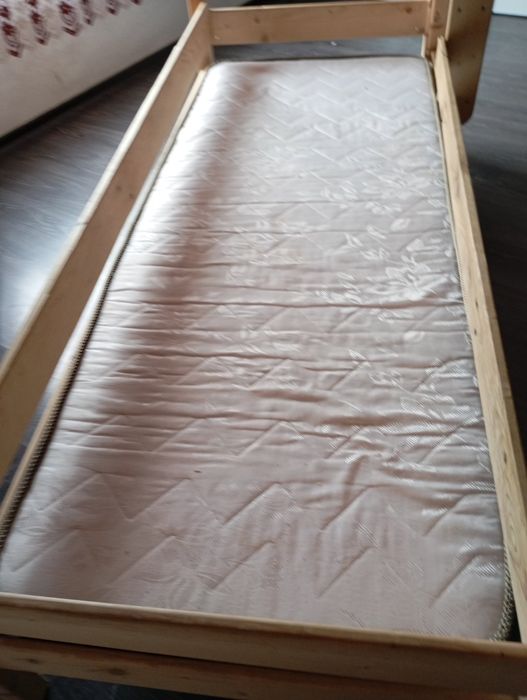 Pat etajat Lemn Masiv, 80x200 cm, Natur + 2 saltele