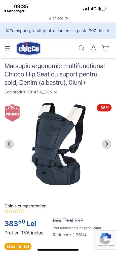 Marsupiu ergonomic multifunctional Chicco Hip Seat cu suport sold