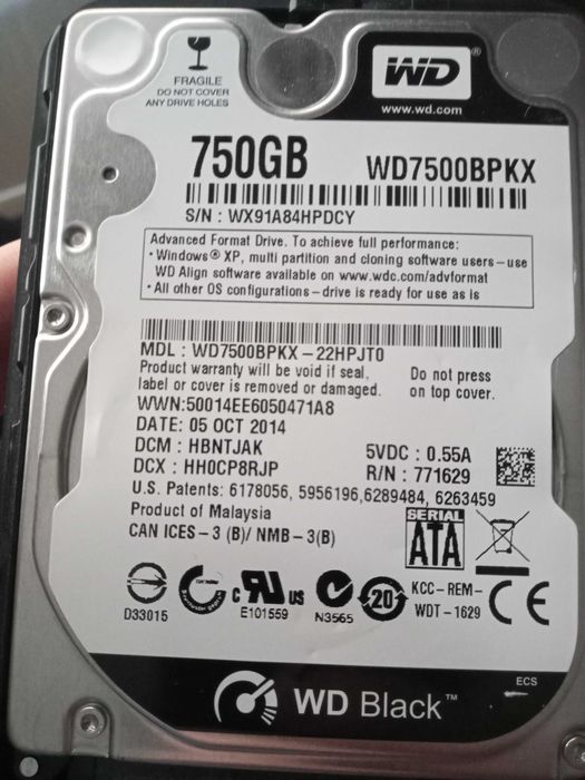 Vand hdd wd black 2.5 750 gb laptop