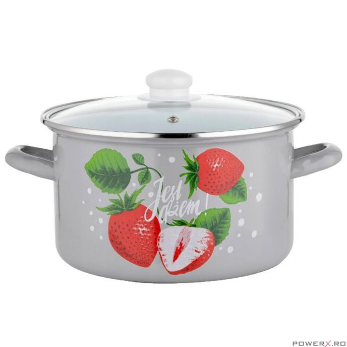 Oala cu capac, din otel, strat email, compatibila cu toate tipurile de