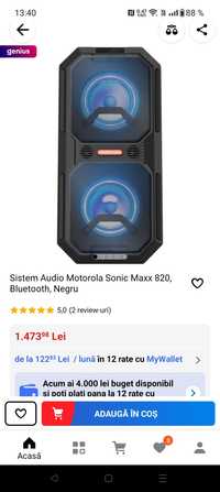 Sistem audio portabil 63 cm Motorola sonic maxx 820 cu acumulator
