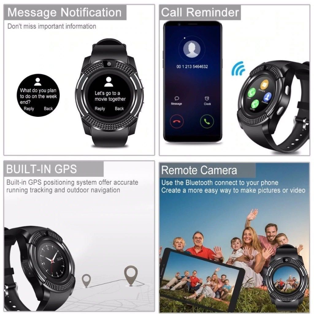 Смарт часовник Smart watch V8 с bluetooth, камера и SIM карта SMW46