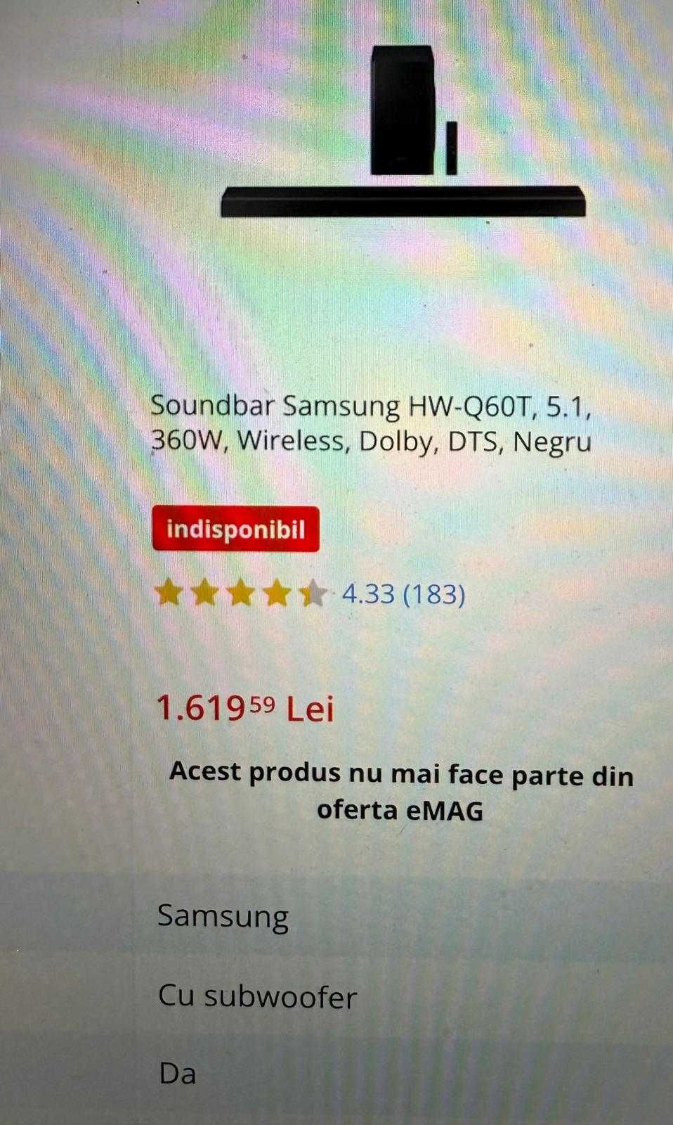 Soundbar Samsung 5.1 HW-Q60T impecabil