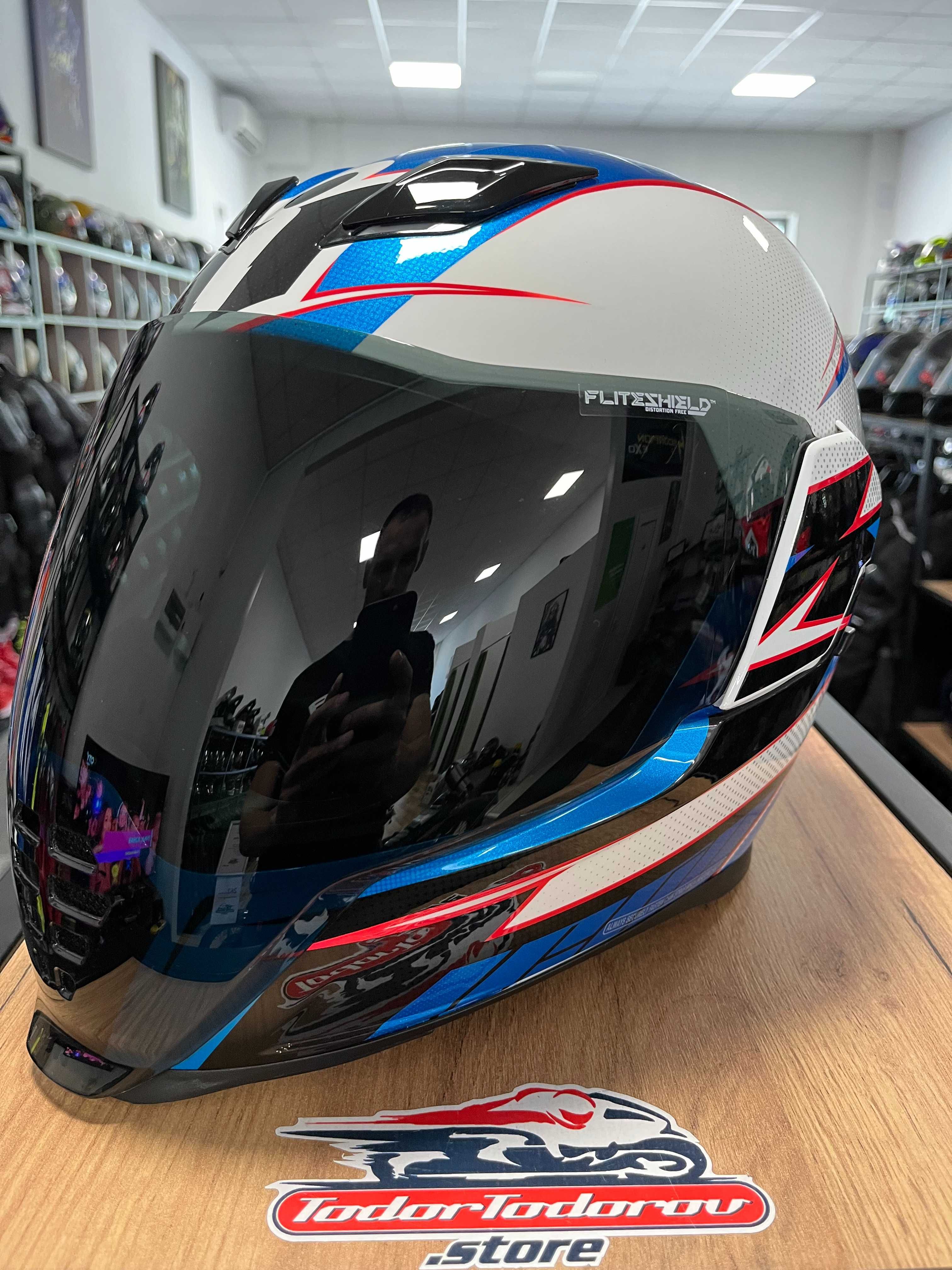 Мото каска ICON AIRFLITE ULTRA BOLT GLORY GLOSS,M 57-58см. два визьора
