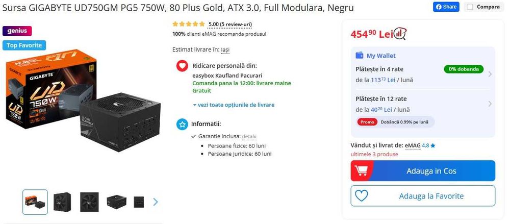 Sursa GIGABYTE UD750GM PG5 750W, 80 Plus Gold, ATX 3.0,