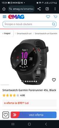 Smartwatch Garmin Forerunner 45s, Black (schimbat pe garantie)