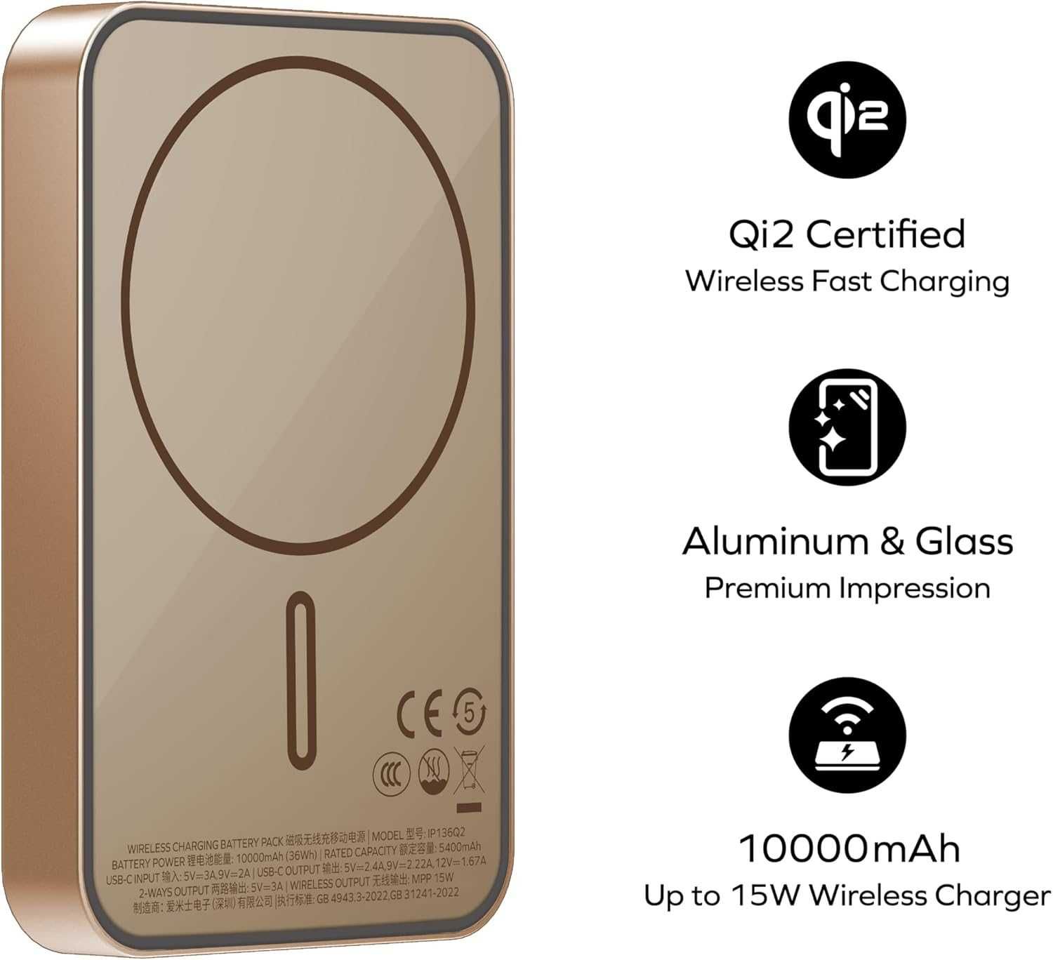 MOMAX Q.MAG Магнитна външна батерия, Qi2, ултратънка 10000mAh, 15W