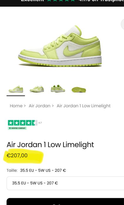 Air Jordan 1 Low Limelight (38.5) Маратонки