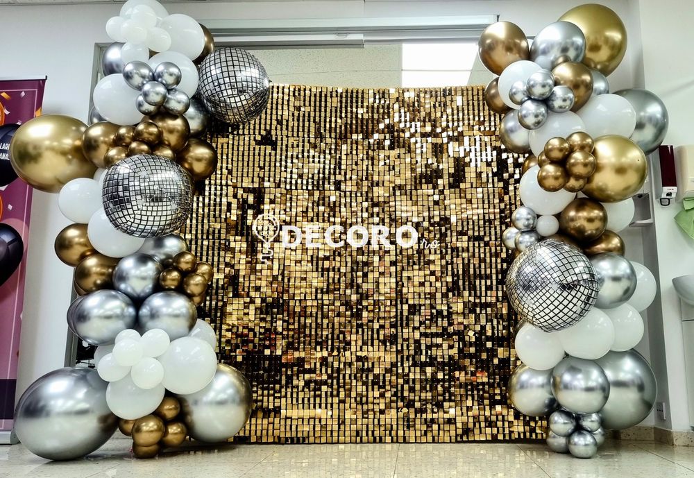 Panou cu paiete si baloane - decor Shimmer Sequin wall si baloane