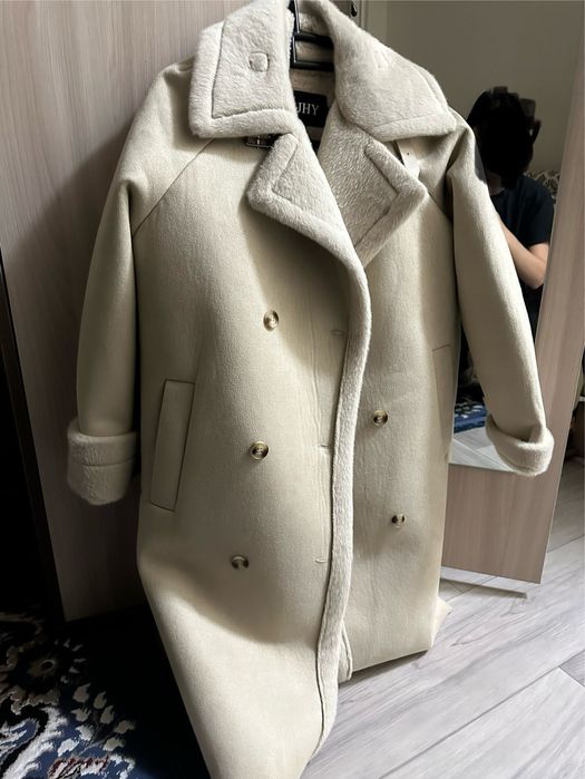 Зимняя дубленка до колен