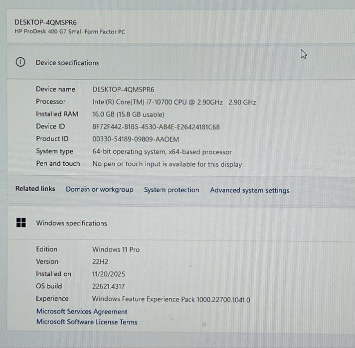 Vand PC i7 10th / 16GB / 512GB M.2