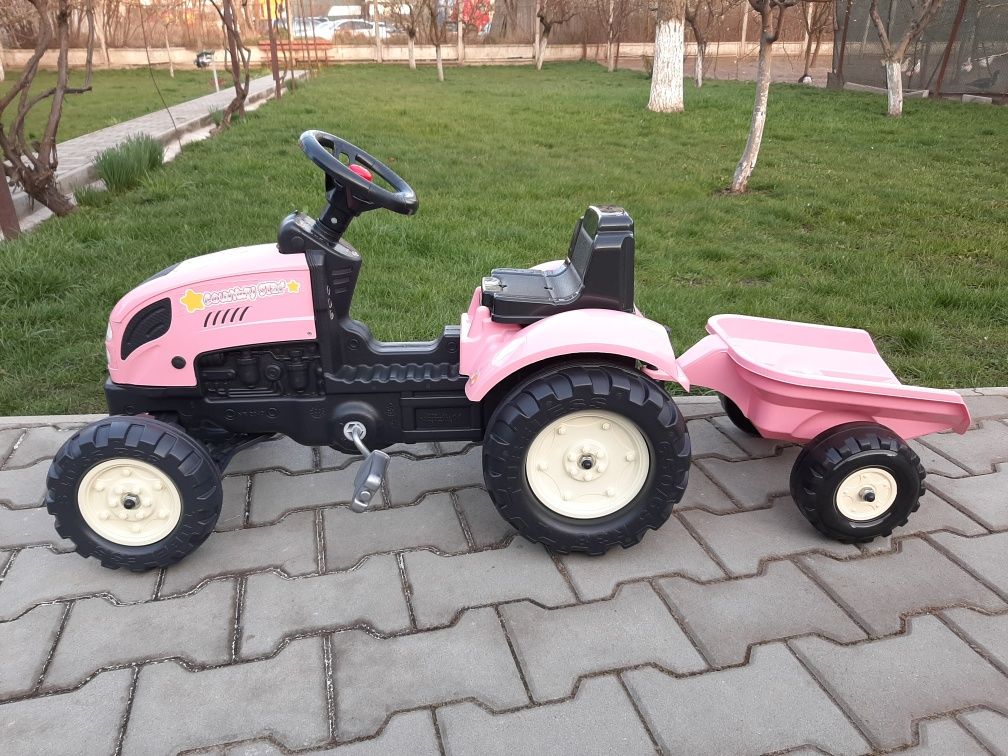 Tractor cu Pedale si Remorca Roz