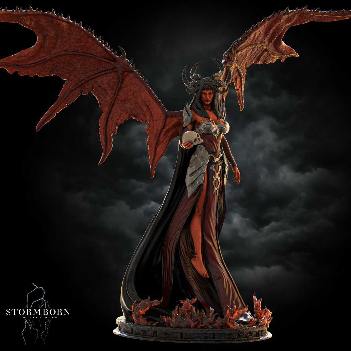 Nyxara - Demon of Night. Statueta printata 3D, 75mm, gata de vopsit