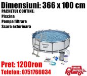Piscina Bestway PRO MAX Familie Copii  Cadru Metal 366 x 100cm LIVR GR