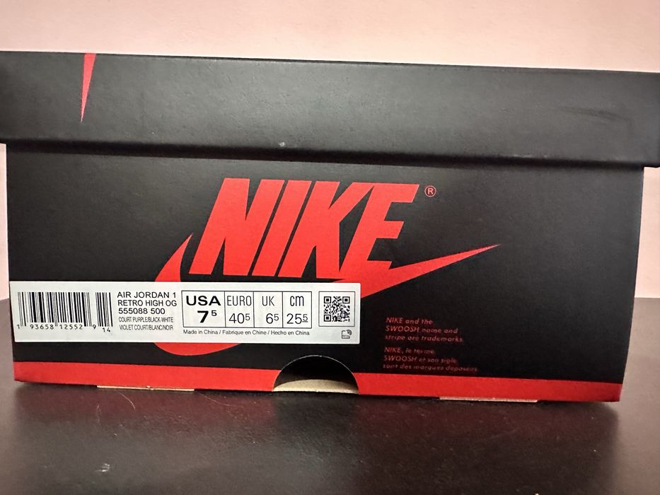 Nike Air Jordan 1 Retro High OG Court Purple 2.0 EU 40.5 US 7.5 нови
