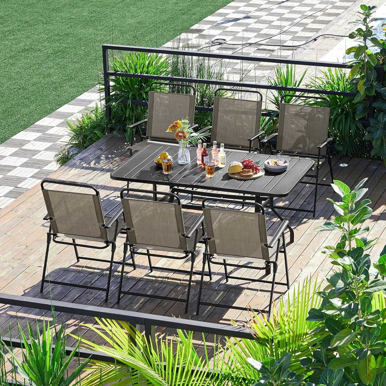 Set 2 scaune gradina pliante, cadru metal |YT 592847 Brown(2pcs)