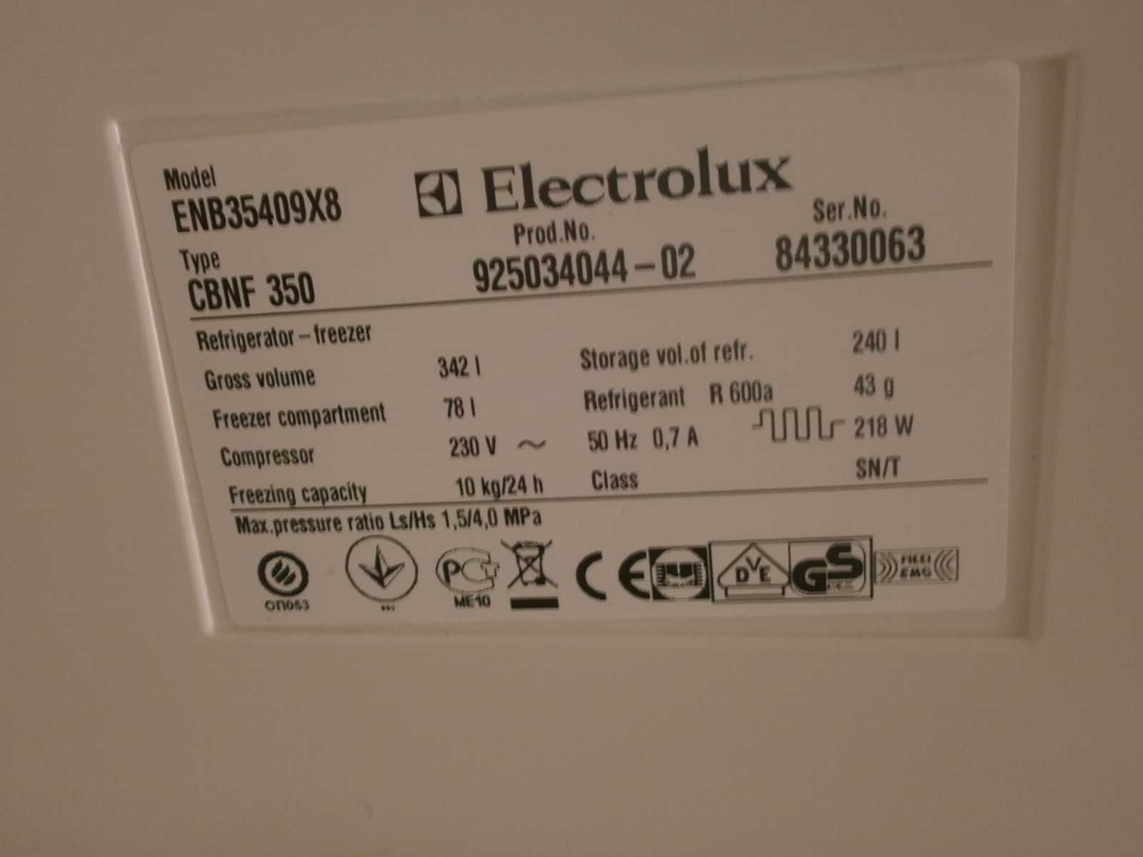 185см Голям Хладилник Фризер Инокс ELECTROLUX AEG ENB35409X8