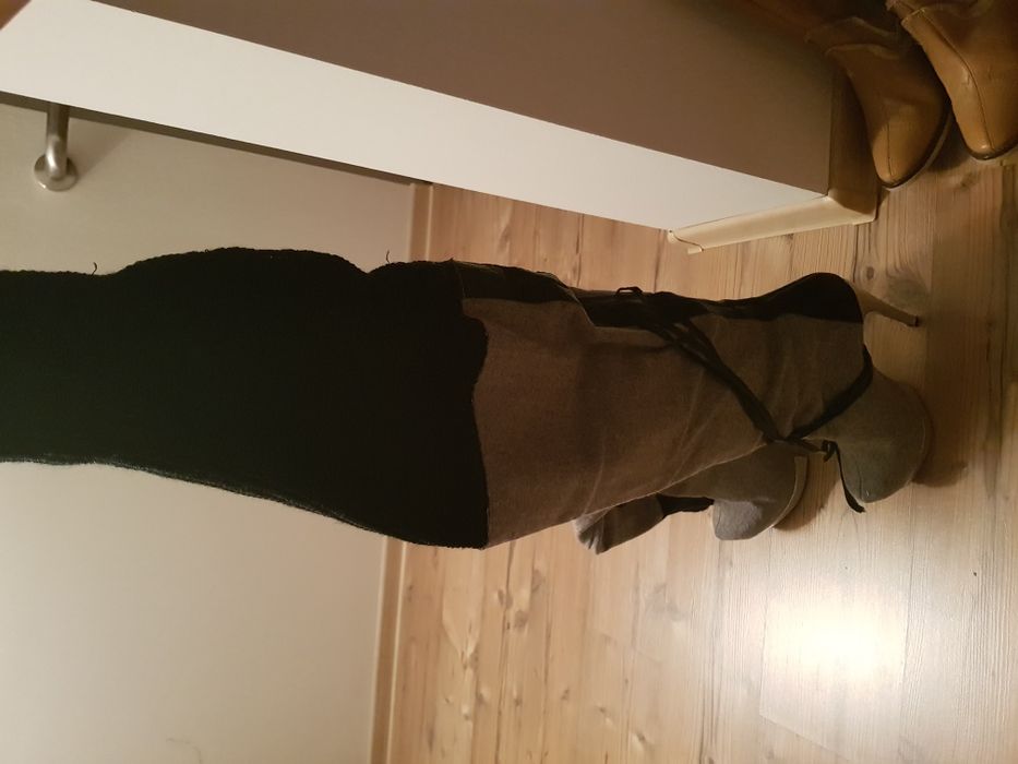 Cizme superbe,peste genunchi,piele,stofa si material lucrat manual