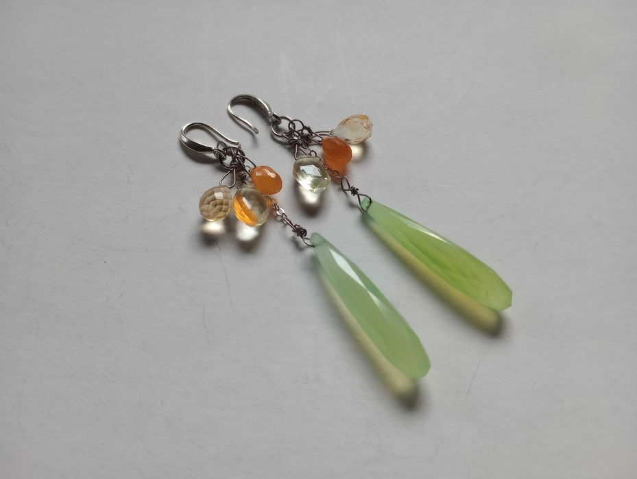 cercei argint si pietre semipretioase,calcedonii,citrin,carneol,quartz