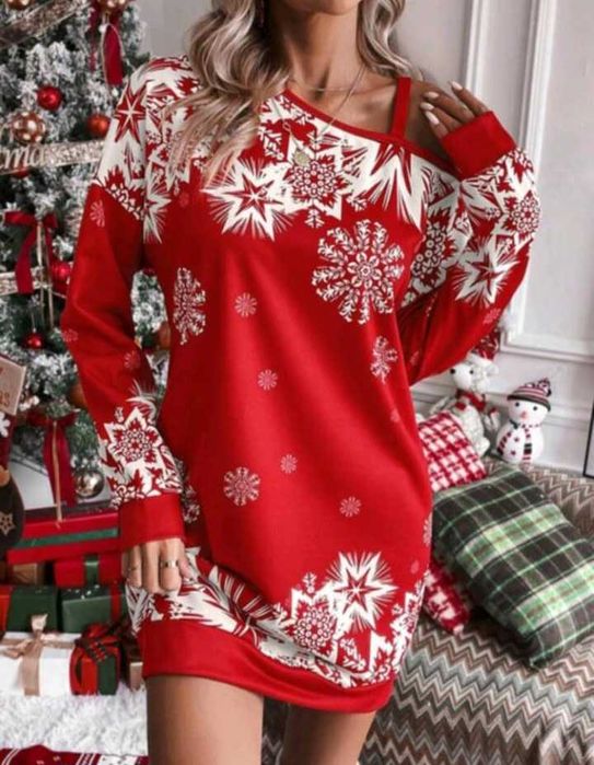 Дамска коледна рокля.Размер м.Нова.