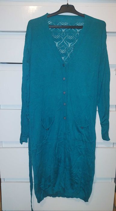 Cardigan femei turcoaz nou cu buzunare si cordon TRANSPORT GRATUIT