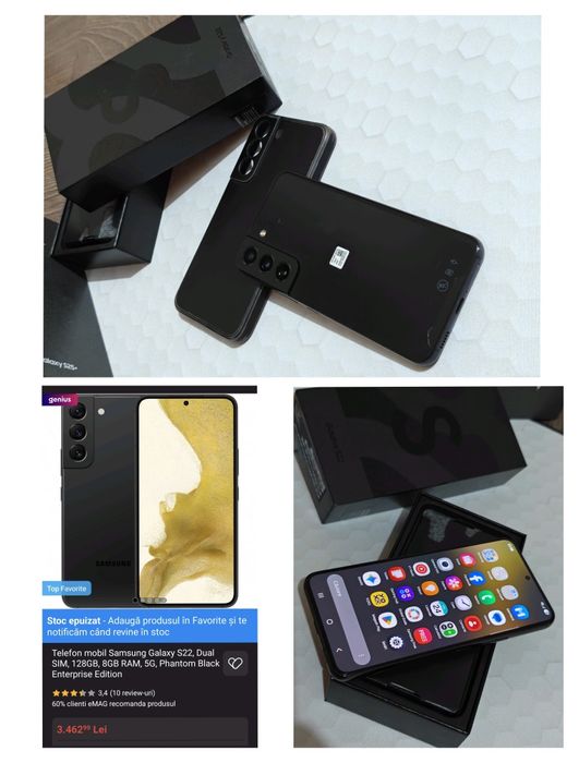 Samsung Galaxy S22 5G (Black) 128GB foarte frumos Full Box Ofertă Preț