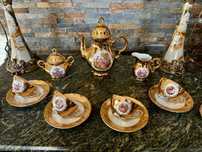 Elegant serviciu pt cafea-Bavaria-aur 24 Kt-scene Fragonard-Germania