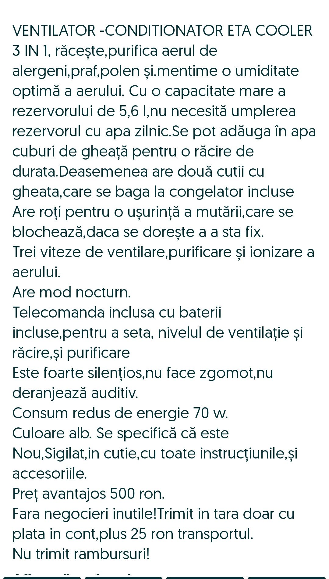 Răcitor de cameră,Purificator de aer,Umidificator-ETA COOLER 3 IN 1.
