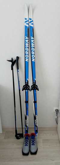 Лыжный комплект (лыжи 160рост,палки 110рост, крепление 75мм)