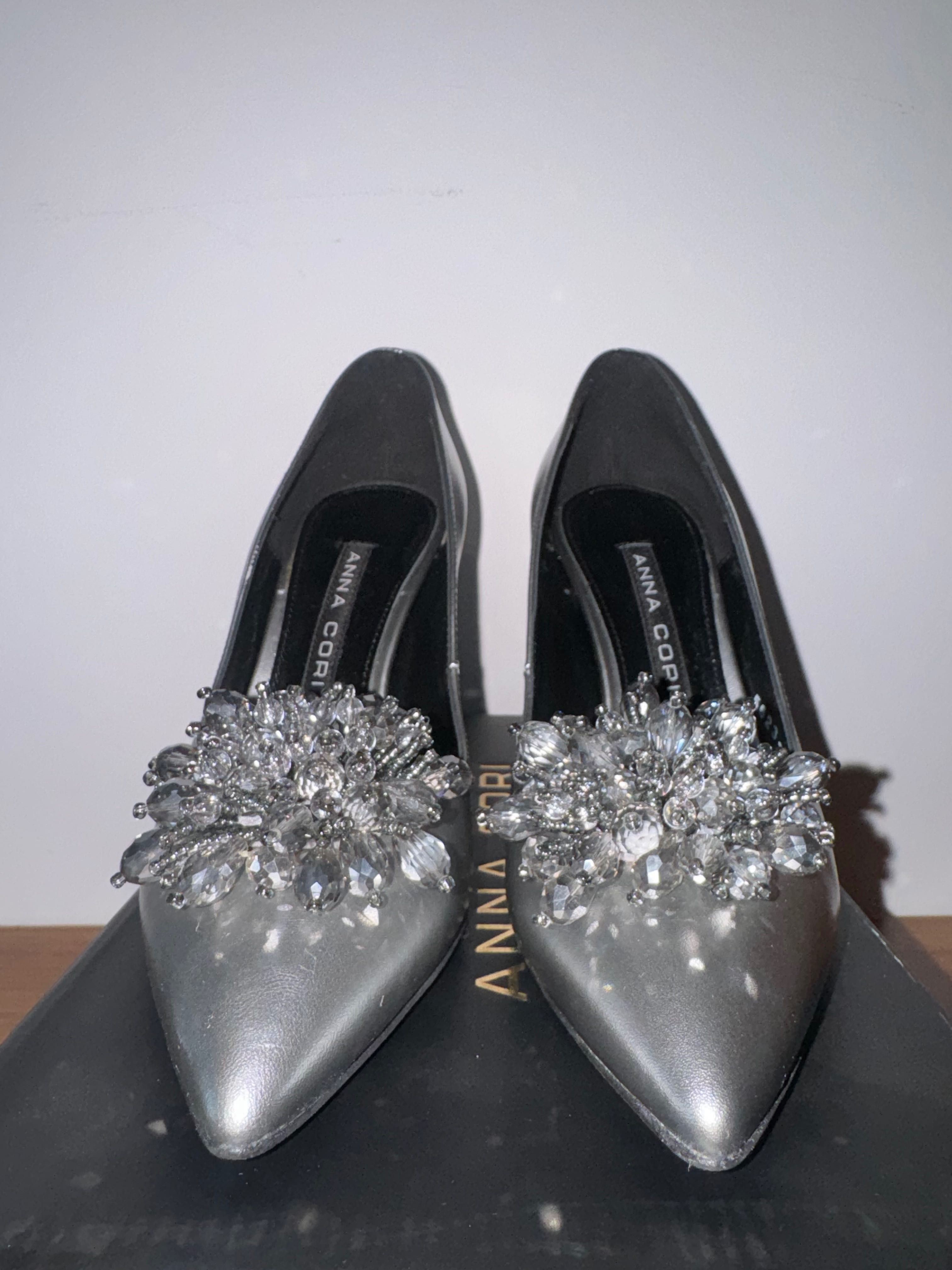 Pantofi piele naturală argintii -Anna Cori-