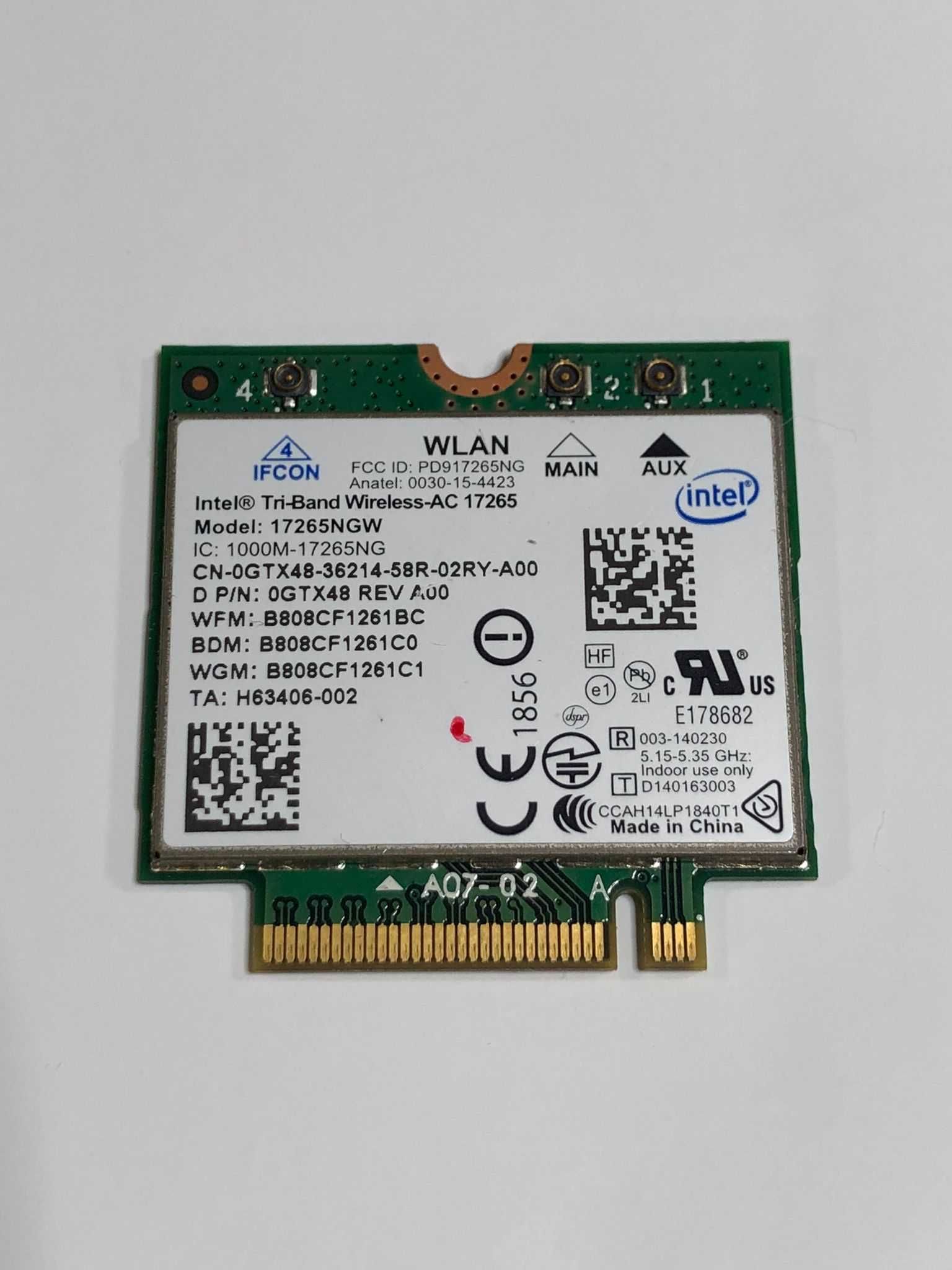 Placa WI-FI SH Intel Tri-Band Wireless-AC 17265 867Mbps