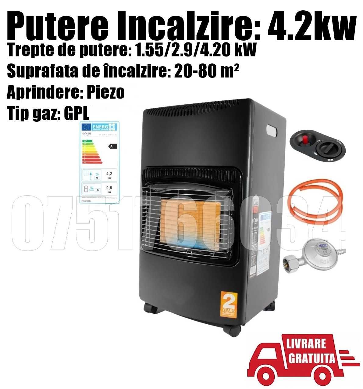 Soba Radiator Semineu Mobil Gaz GPL 4.2kw Caldura + Furtun + Regulator