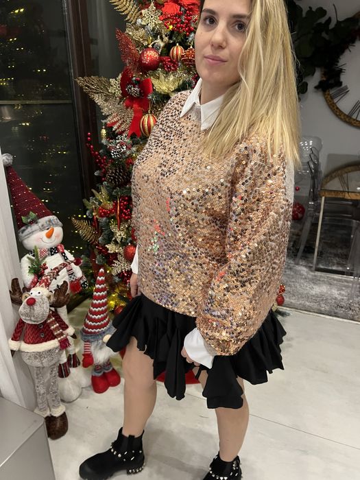 Pulover/ bluza cu paiete, rosu, auriu, negru, argintiu