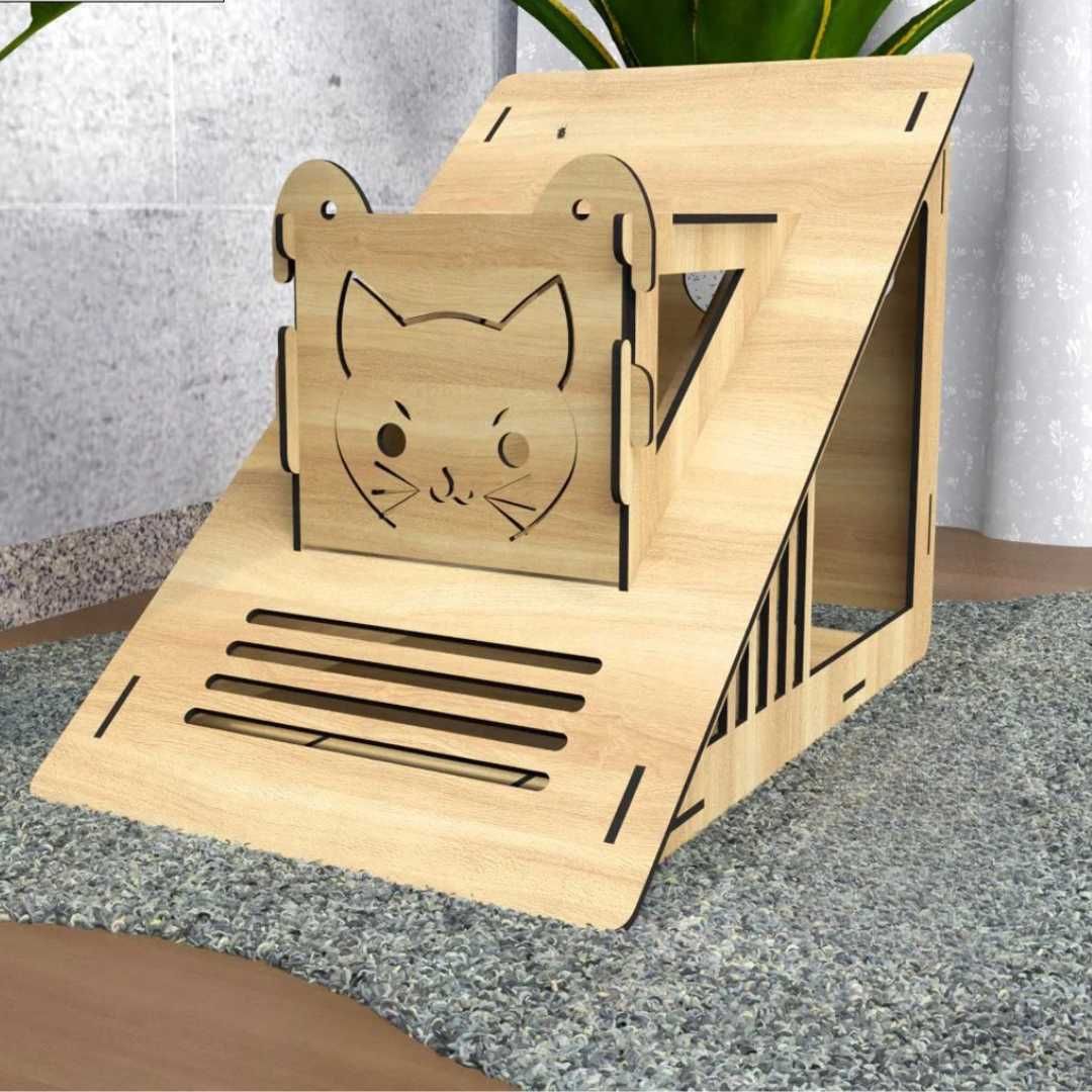Къщичка за котки с рампа – Модерен дизайн, ръчна изработка