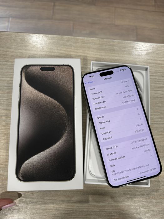 iPhone 15 Pro Max, 256GB, 5G, Natural Titanium, Impecabil/CA NOU!!!
