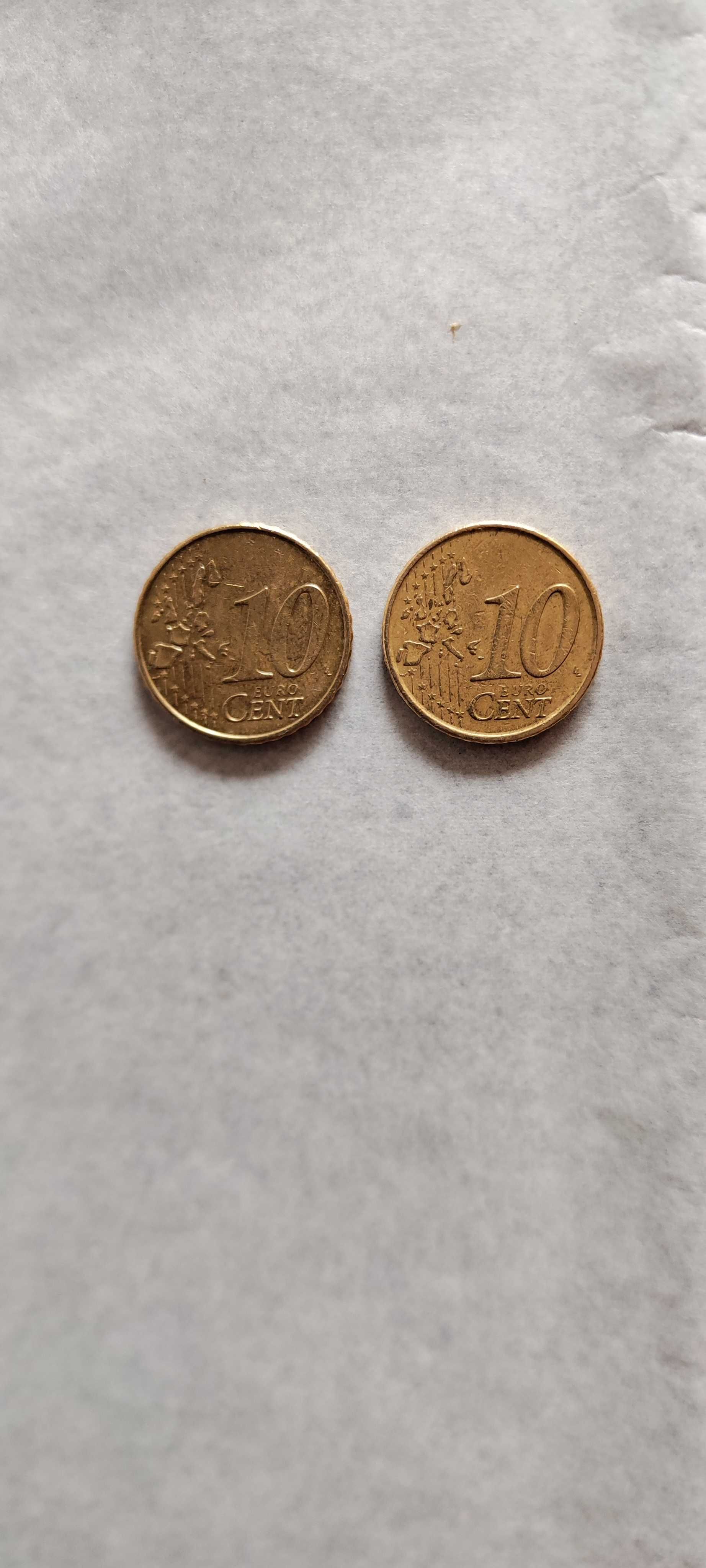 Два броя 
евро монети от 10 цента 2002