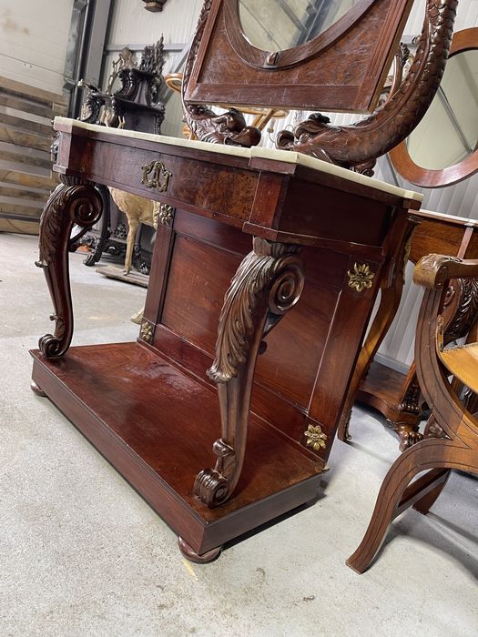 Consola Empire de perioada, din lemn masiv cu blat de marmura