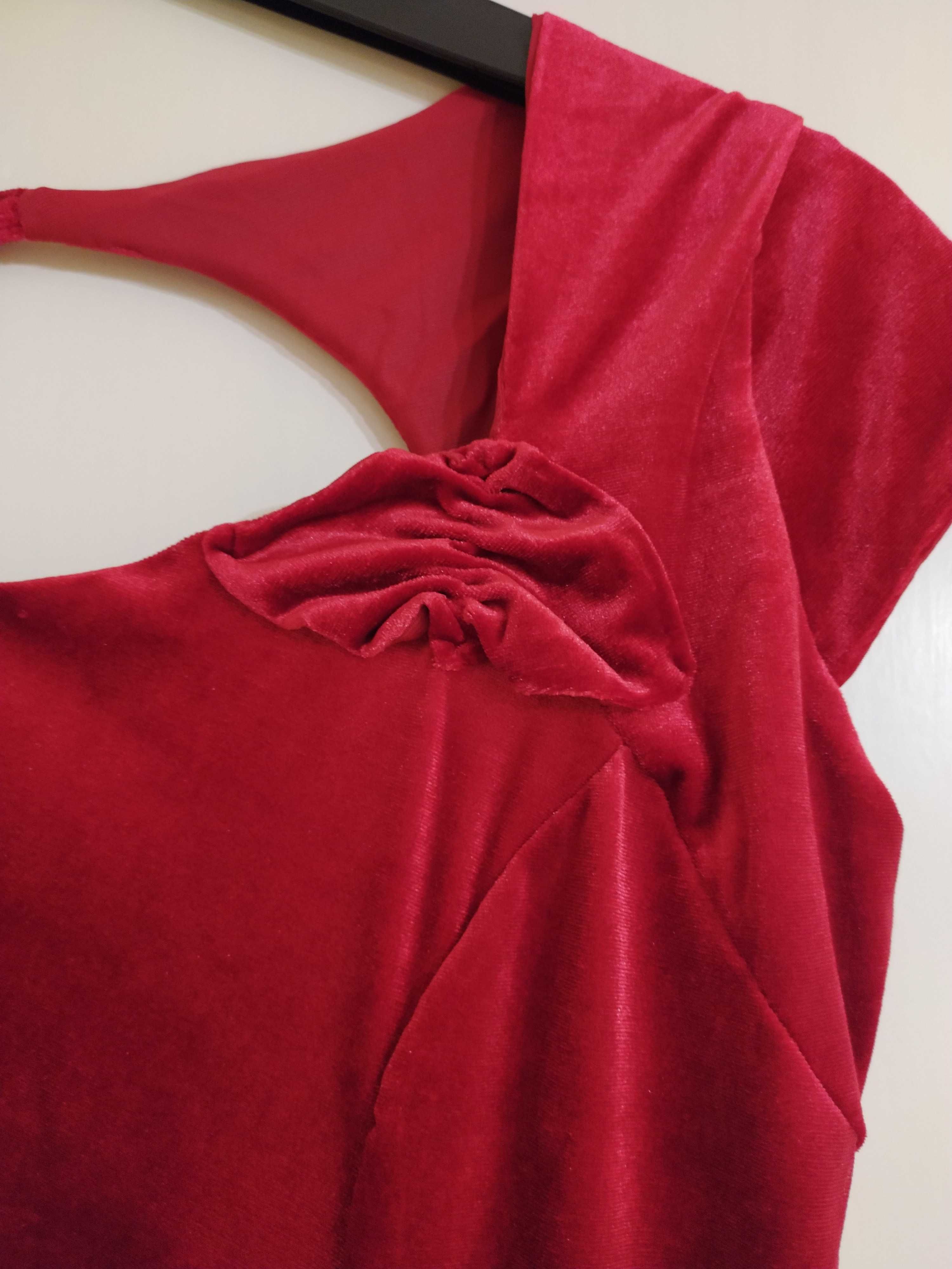 Червена рокля L XL Л ХЛ еластичен плюш