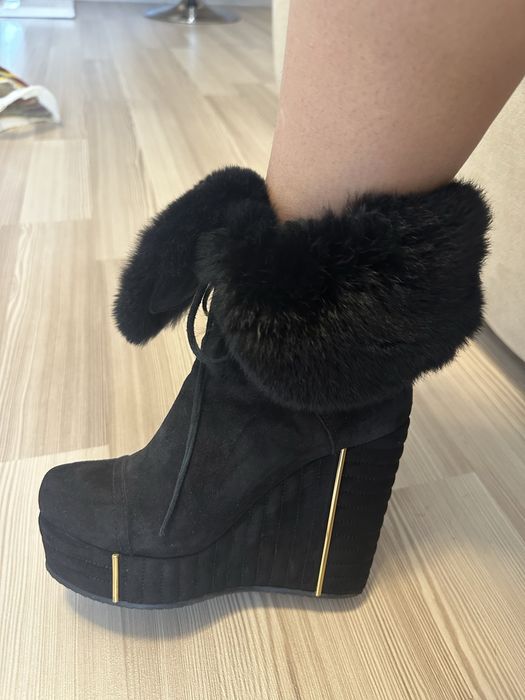 Ghete cu platforma Basconi,piele si blana naturala