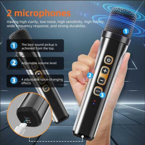 Boxa portabila bluetooth de karaoke cu 2 difuzoare