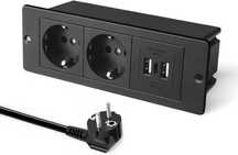 Контакт за вграждане, черен, 2-посочен с 2 USB A порта, 1 USB C