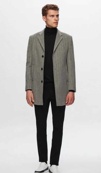 Palton slim 50 L premium Atelier Torino NOU lana moale gri dungi